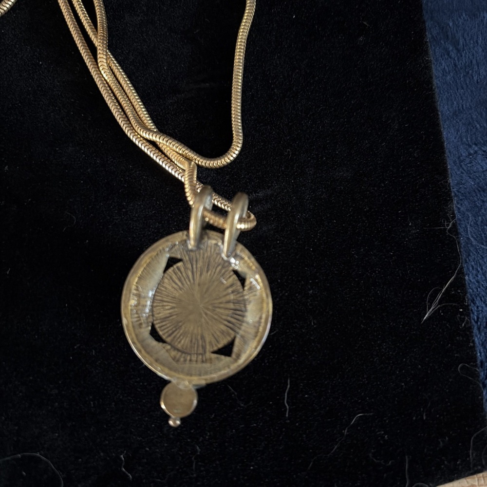 Vtg Distress Look Gold Tone & Grey Metal 24 " Chain Pendant Necklace No Brand - Picture 4 of 4